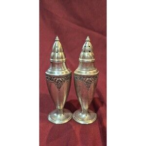 Astor by Poole Bacchante Salt Pepper Shakers Silver Coated Pewter Beautiful Cond